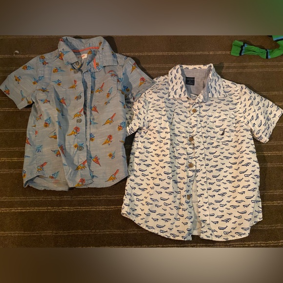 Boys' Short Sleeve Button-Up Shirts - Airplane and Whale Prints - Picture 1 of 5